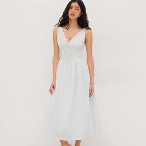 Cider 100%Cotton V-neck Pleated Knotted Maxi Dress